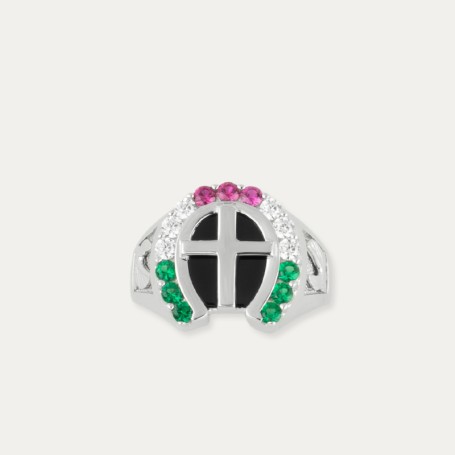 Sello Plata Herradura Cruz Circonitas Boise Frente