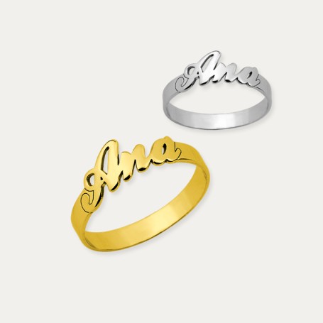 Sortija Personalizada con Nombre en Plata Dorada Muestra