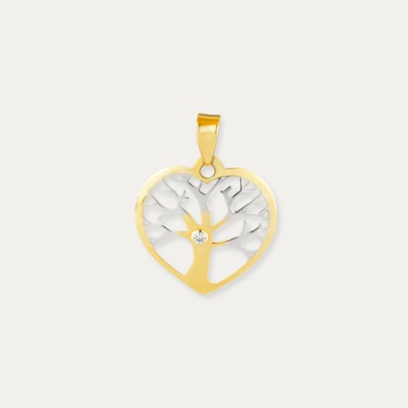 Colgante Oro Bicolor Corazón Árbol Circonita Cupid