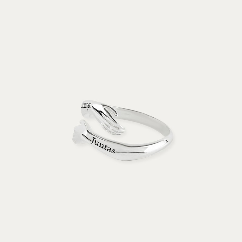 Anillo Plata Personalizado Dos Nombres Manos Hug Perfil