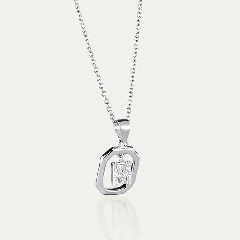 Collar Plata Inicial Octogonal Colgante