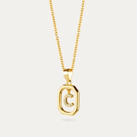 Collar Plata Plateada Inicial Octogonal