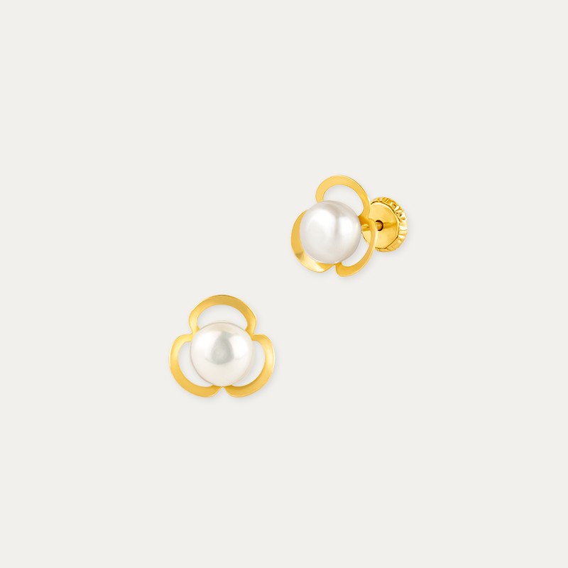 Pendientes Oro Flor Perla Grevená