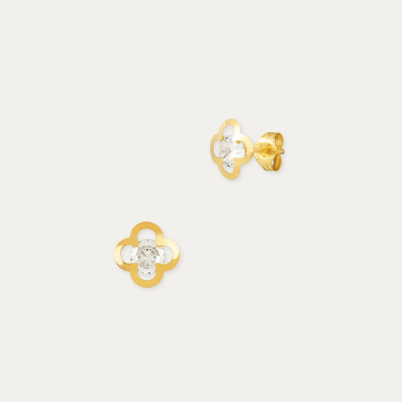 Pendientes Oro 18k Flor Circonita Cavtat