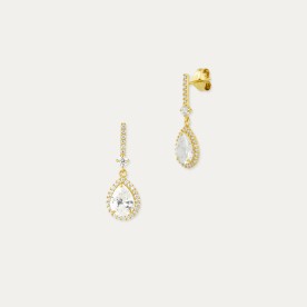 Pendientes Largos Oro Lagrima Circonitas Oak