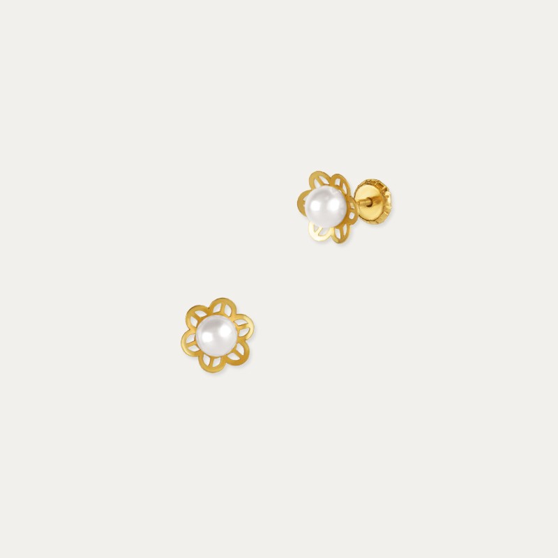 Pendientes Infantiles Oro Flor Perla Fairfield