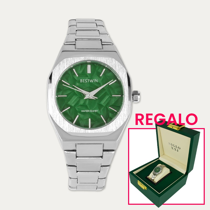 Reloj Acero Mujer Verde Regalo Caja Lujo