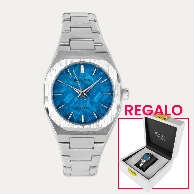 Reloj Acero Mujer Azul Regalo Caja Lujo