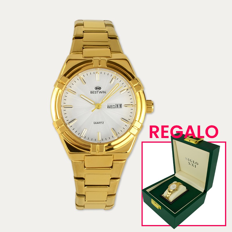 Reloj Acero Mujer Dorado Regalo Caja Lujo