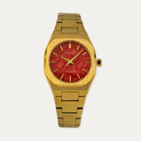 Reloj Acero Mujer Rojo Dorado