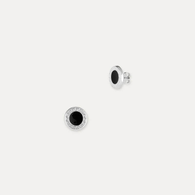 Pendientes Plata Greca Negro Button