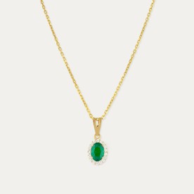 Collar en Oro de 9k con Piedra Color Esmeralda y Circonitas Zaesru