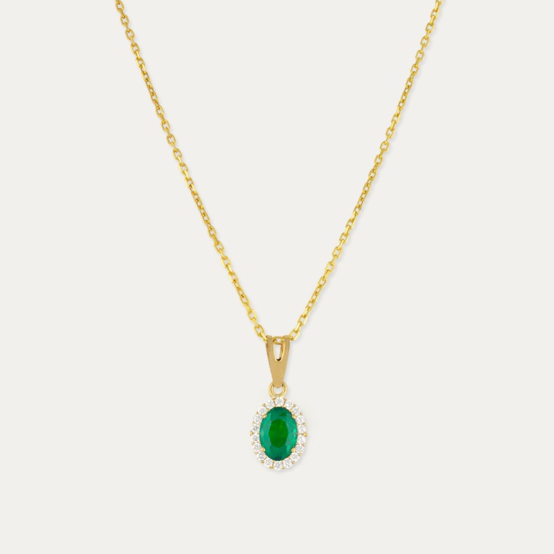 Collar Oro 9k Piedra Color Esmeralda Circonitas Zaesru