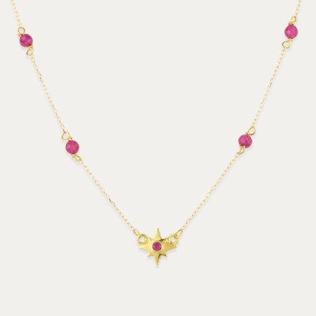 Collar Oro Estrella Piedras Color Rubí Polaris