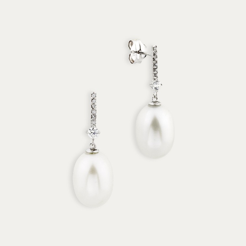 Pendientes Mujer Oro Blanco Circonitas Perla