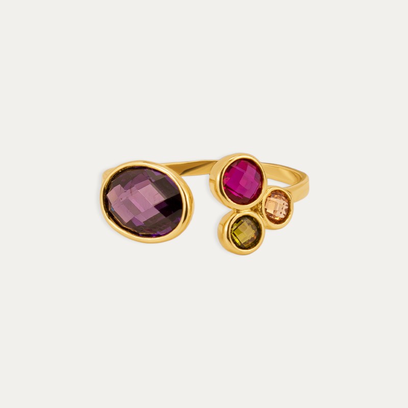 Anillo Oro Piedras Color Gemstone