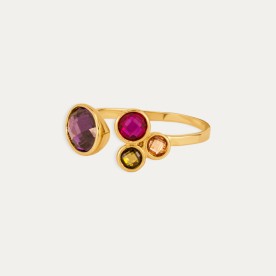 Anillo Oro Piedras Color Gemstone