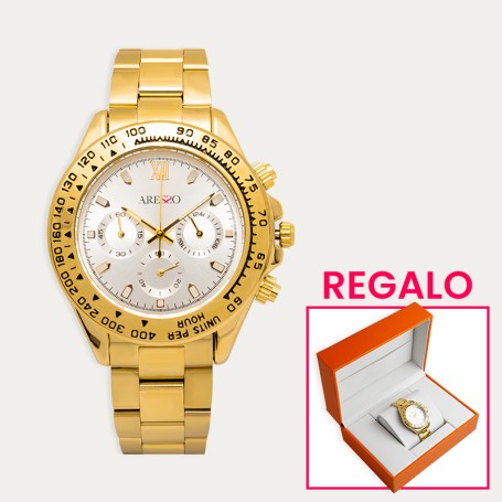 Reloj Acero Dorado Hombre Regalo Caja Lujo Paolo