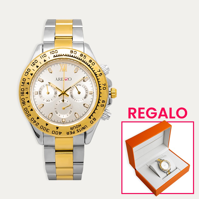Reloj Acero Bicolor Hombre Regalo Caja Lujo Paolo