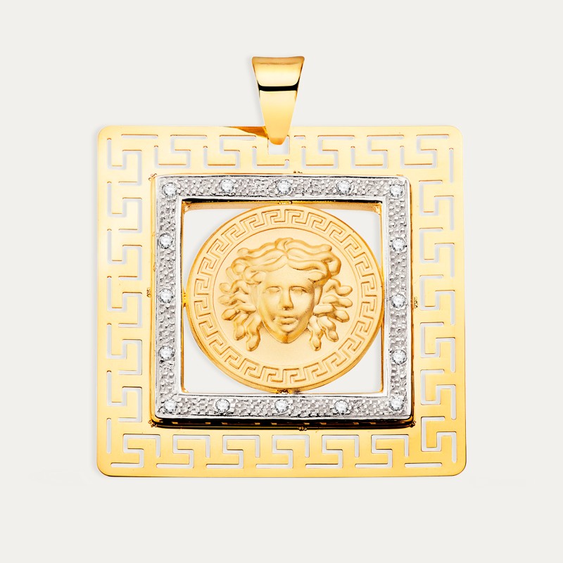 Colgante Oro Bicolor Circonitas Medusa Greca Kors