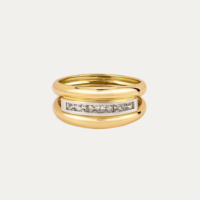 Anillo Oro Bicolor Circonitas Cluster