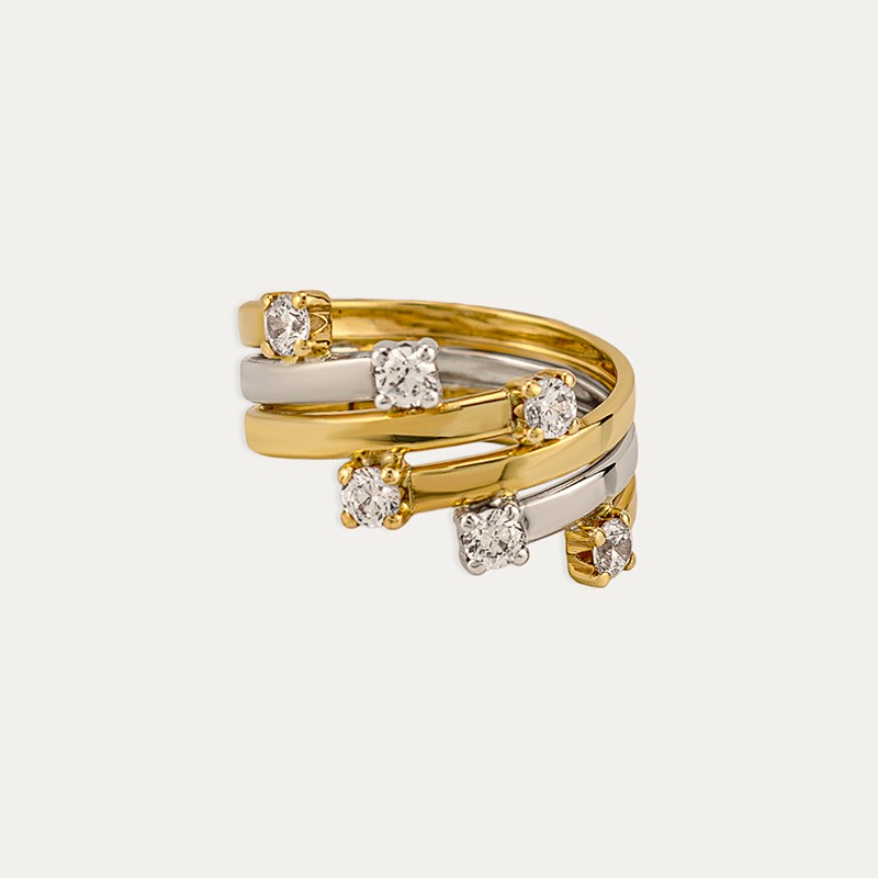 Anillo Oro Bicolor Circonitas Claw