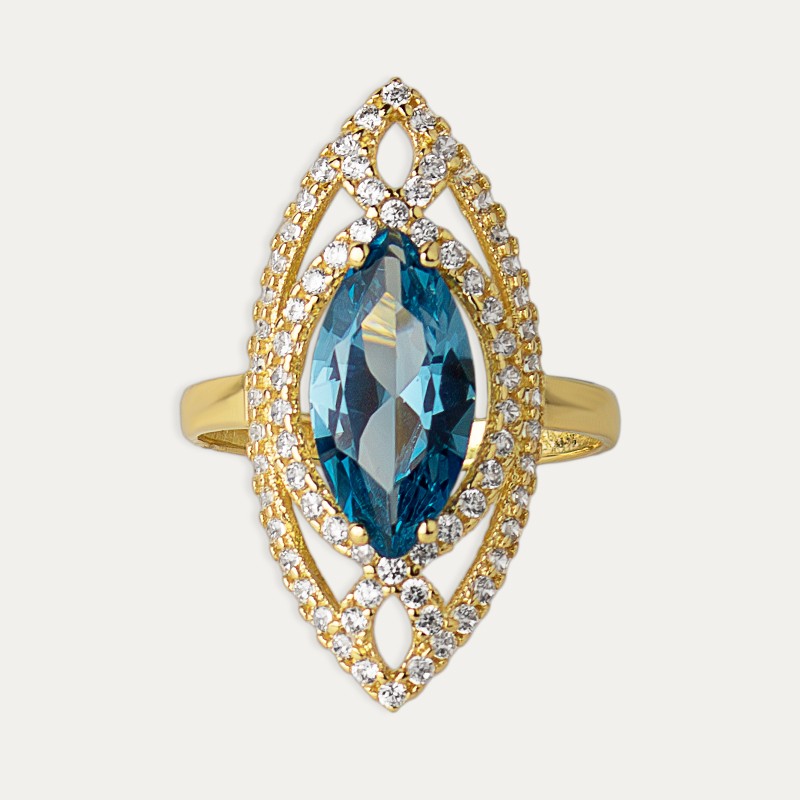 Anillo Oro Circonitas Agua Marina Rialp