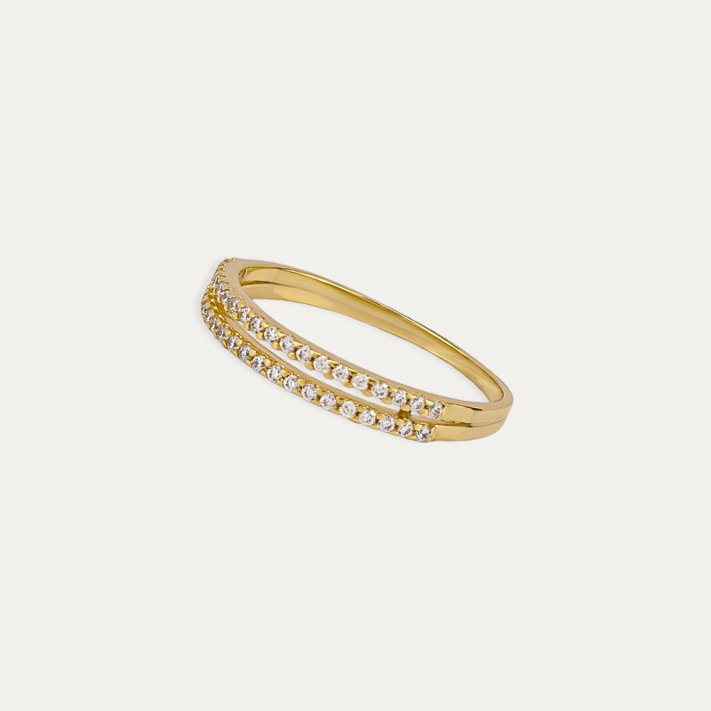Anillo Oro Carriles Circonitas Xerallo Perfil