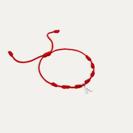 Pulsera Plata Inicial Personalizada Siete Nudos Roja