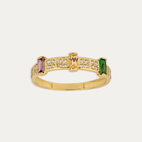 Anillo Oro Piedras Color Y Circonitas Macar