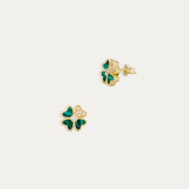 Pendientes Oro Trébol Color Malaquita Chlóe