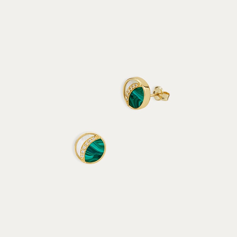 Pendientes Oro Luna Color Malaquita Chloe