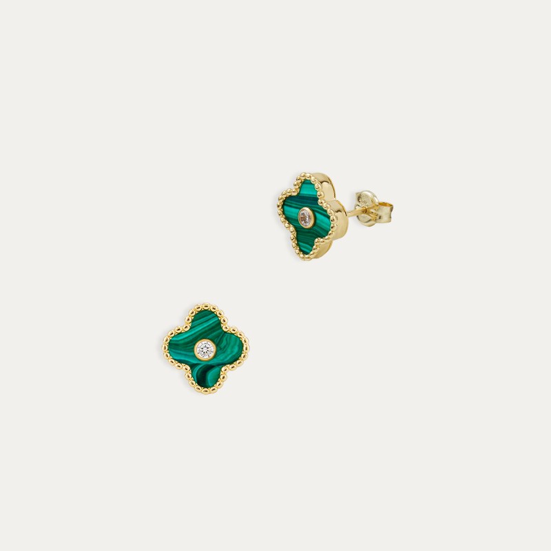 Pendientes Oro Flor Color Malaquita Chlóe
