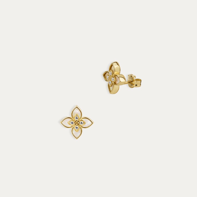 Pendientes Oro Flor Nácar Circonitas Chloe