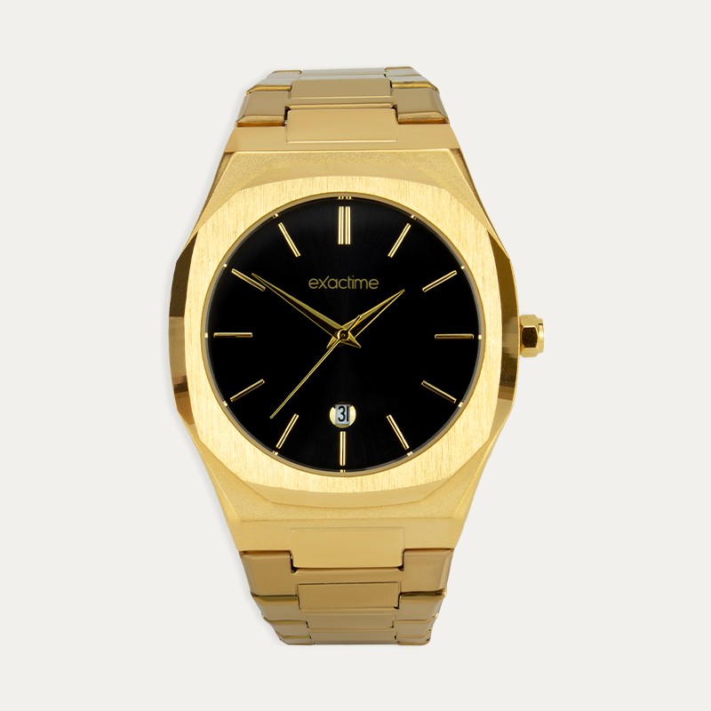 Reloj Acero Dorado Esfera Negra Hombre