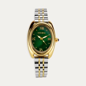 Reloj de Mujer en Acero Bicolor con Esfera Ovalada Verde Alfama