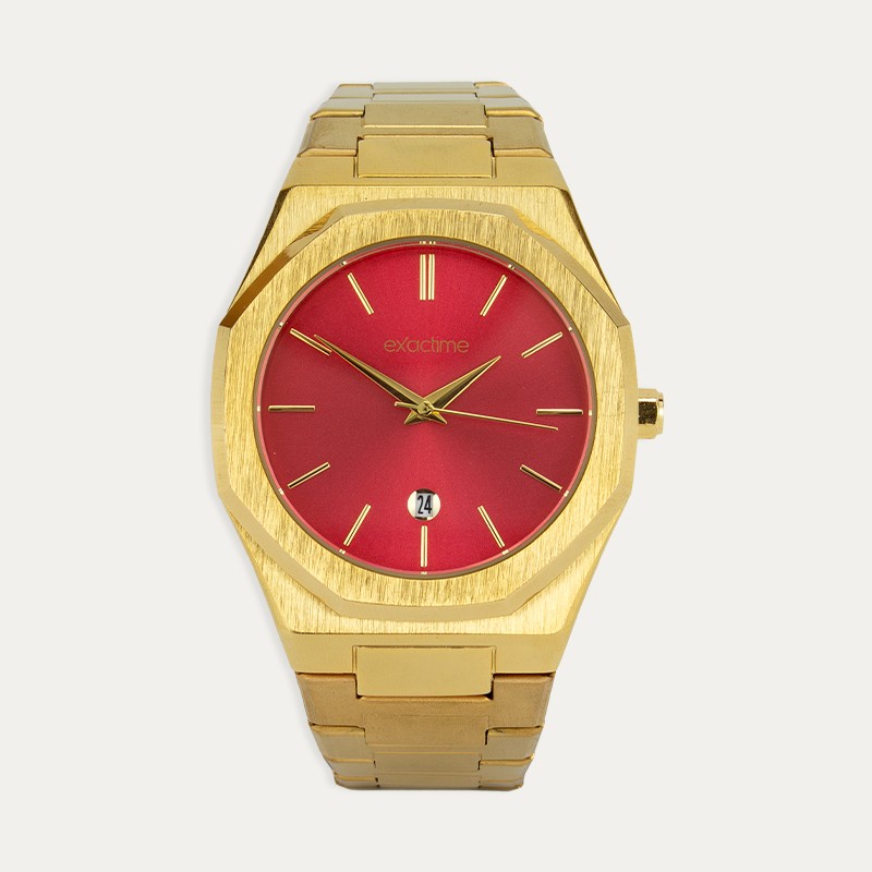 Reloj Acero Dorado Esfera Roja Époque