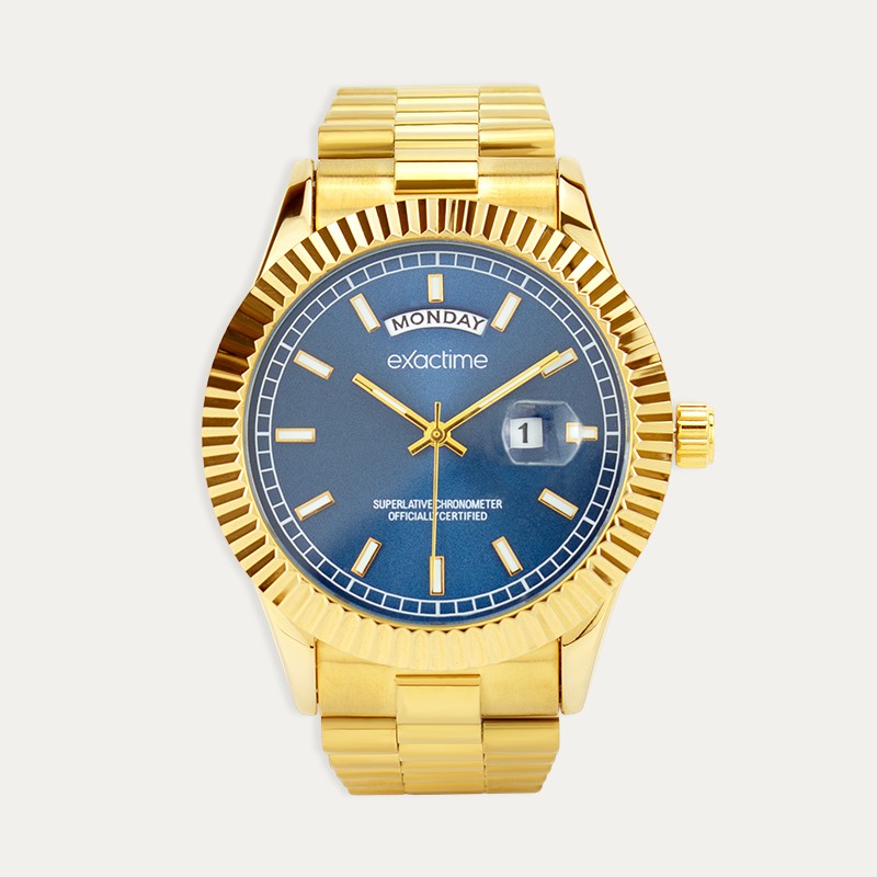 Reloj Acero Dorado Esfera Azul