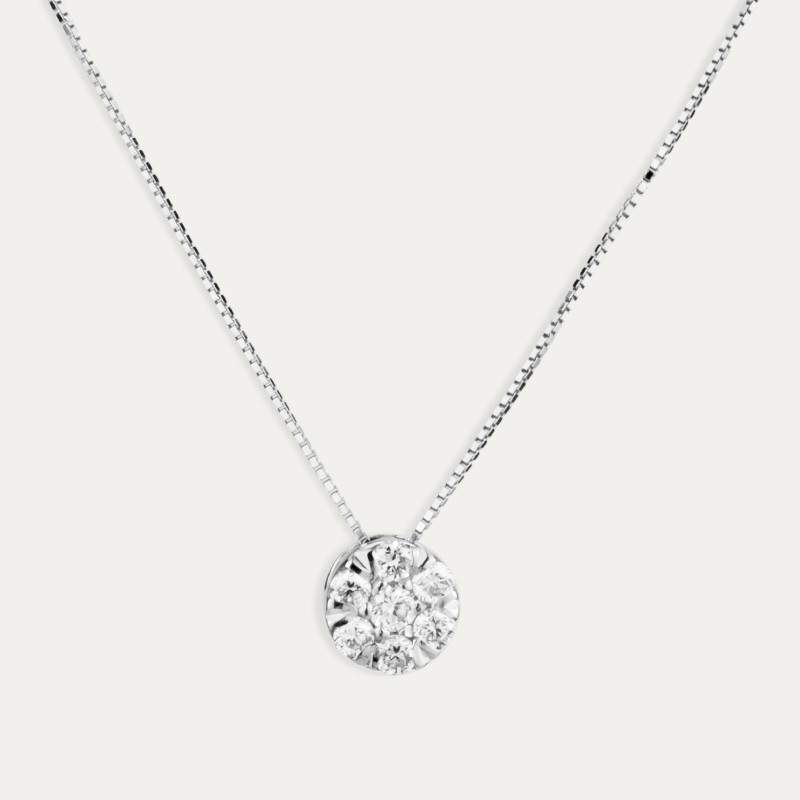 Colgante Oro Blanco Brillante Flor Lustra