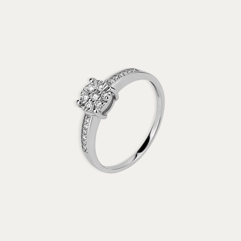 Anillo Oro Blanco Brillantes Circular Lustra