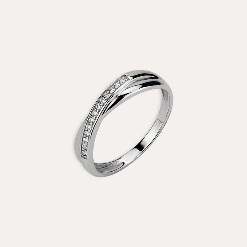Anillo Oro Blanco Brillantes Lineal Lustra
