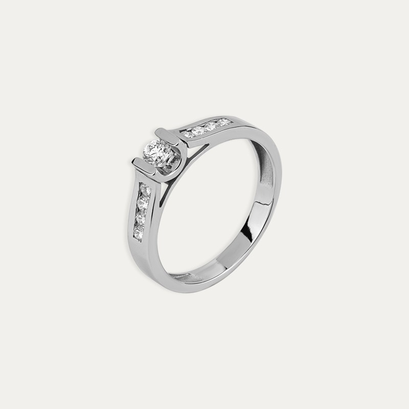 Anillo Oro Blanco Brillantes Esfera Lustra