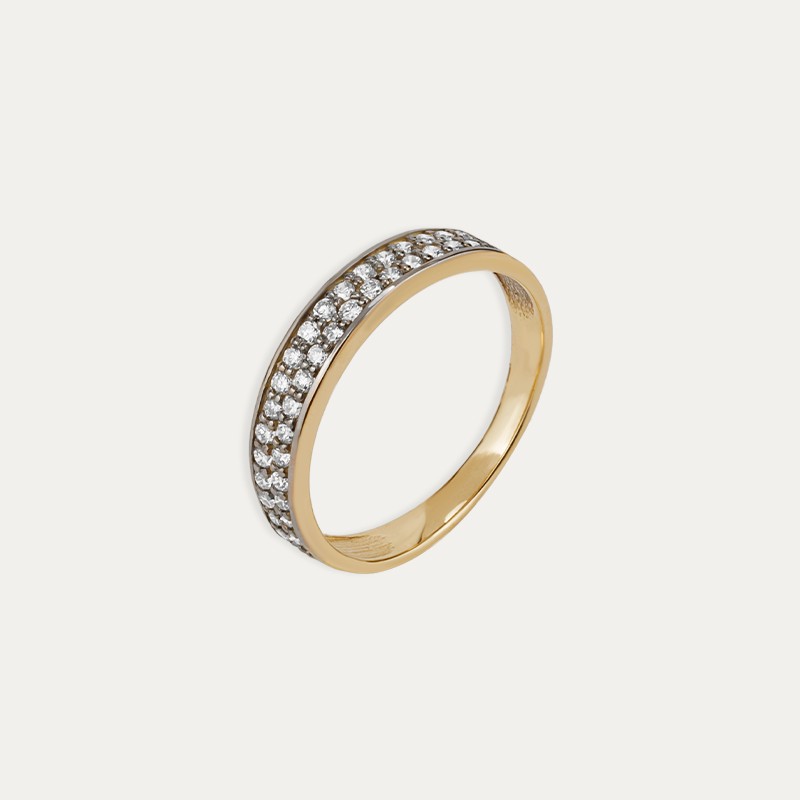 Anillo Oro 9k Amarillo Brillantes Double Carril Lustra