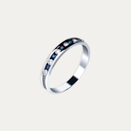 Anillo Oro Blanco Brillantes Y Zafiro Carril Lustra