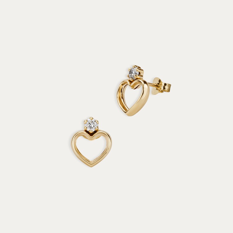 Pendientes Oro Corazón Circonita Monckler