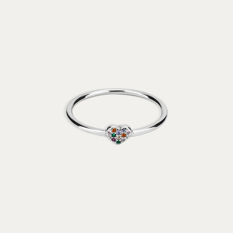 Anillo Plata Circonitas Color Corazón Promesa