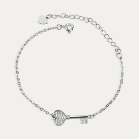 Pulsera Plata Llave Corazón Y Circonitas