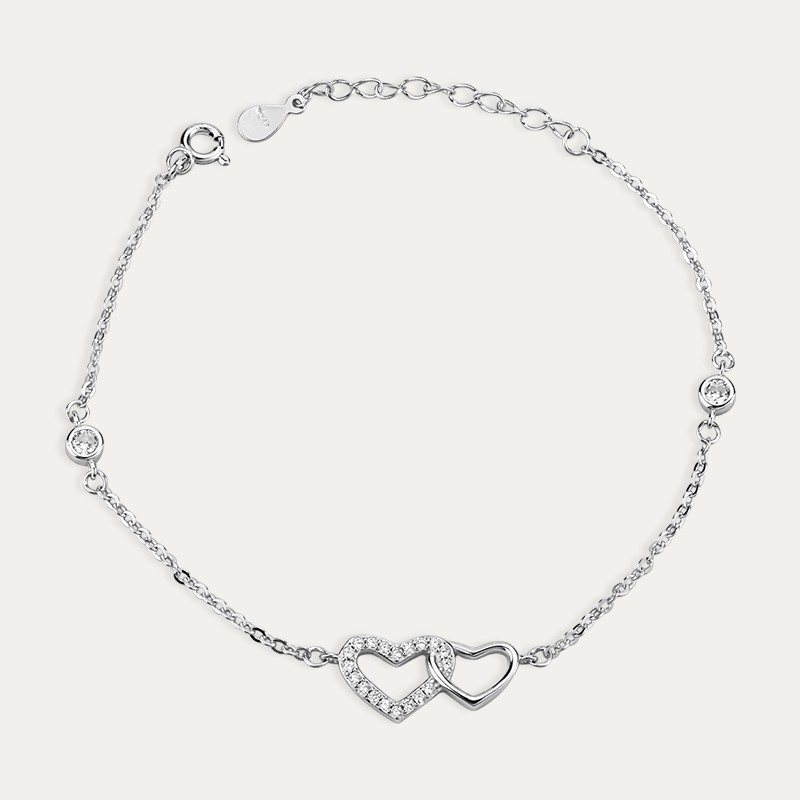 Pulsera Plata Dos Corazones Y Circonitas Valentín