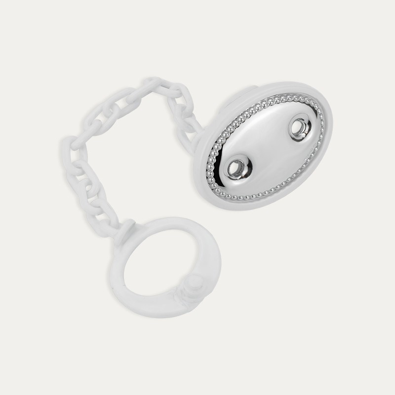 Chupetero Bebé Plata Blanco Liso Botón