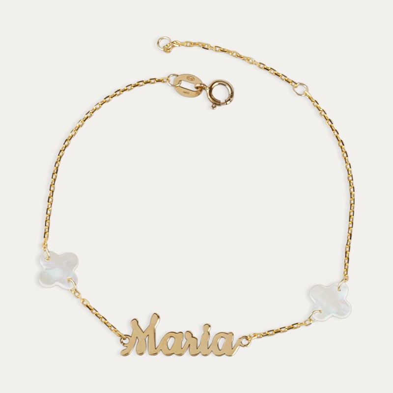 Pulsera Oro Nombre Personalizado Flores